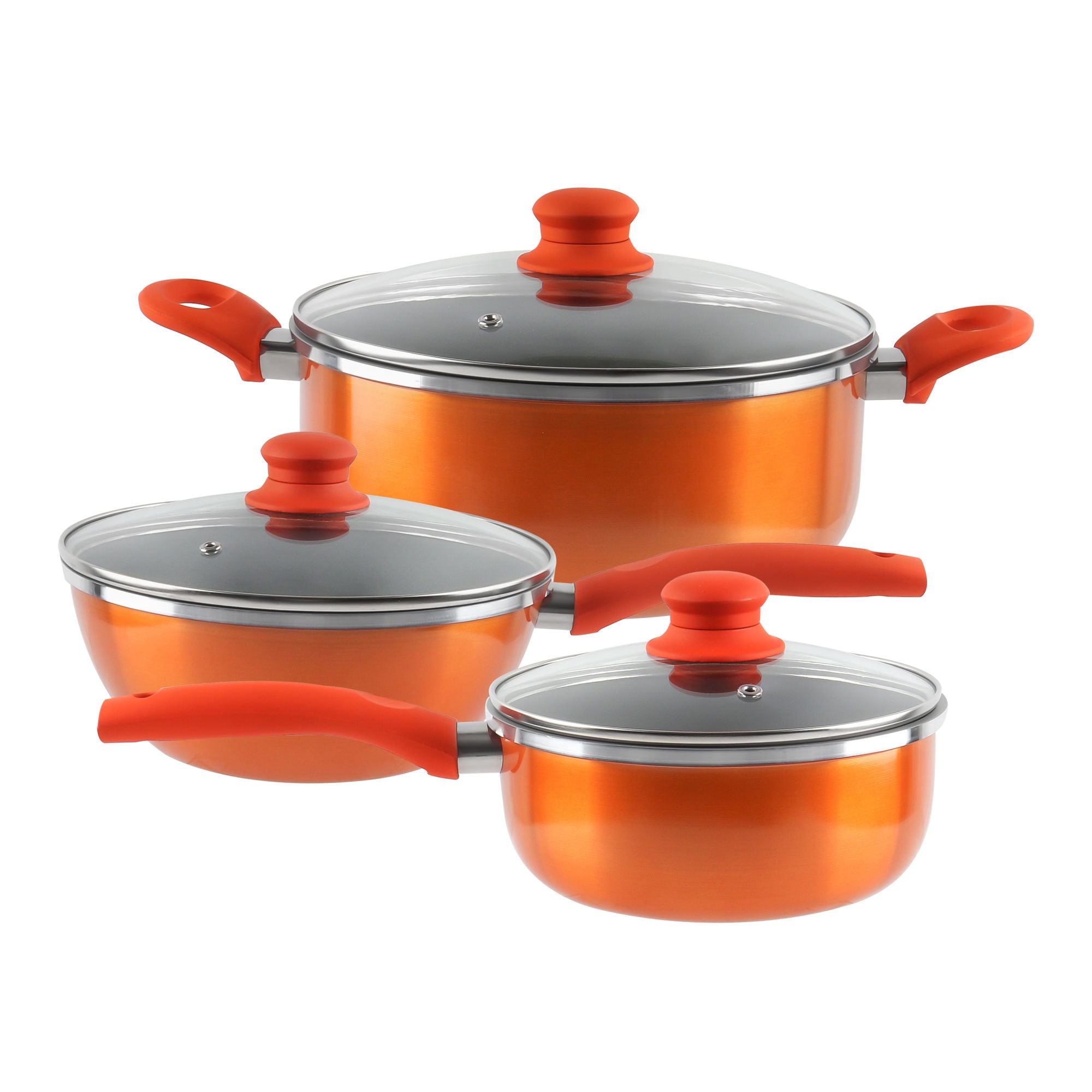 Stainless Steel 6-Piece Cookware Set: Mirror Polished, Induction Bottom, Straight Shape, SS Lids, Sturdy Handles and Knobs Doba as Pic